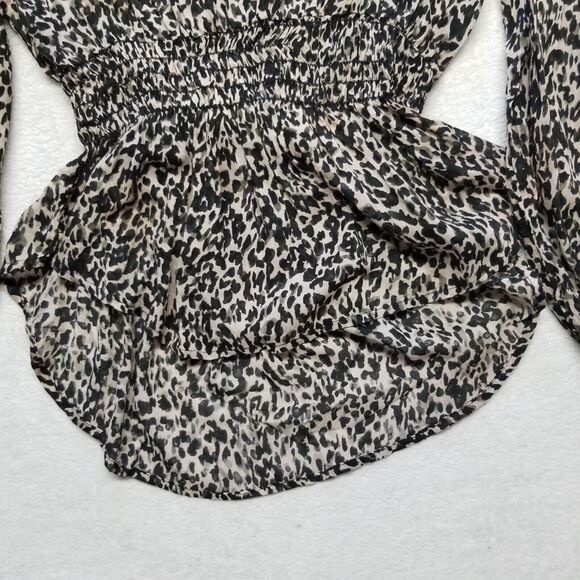 Cloth & Stone Small Top Sheer Leopard Long Sleeve Shirt Smocked Waist & Wrist - Picture 4 of 10